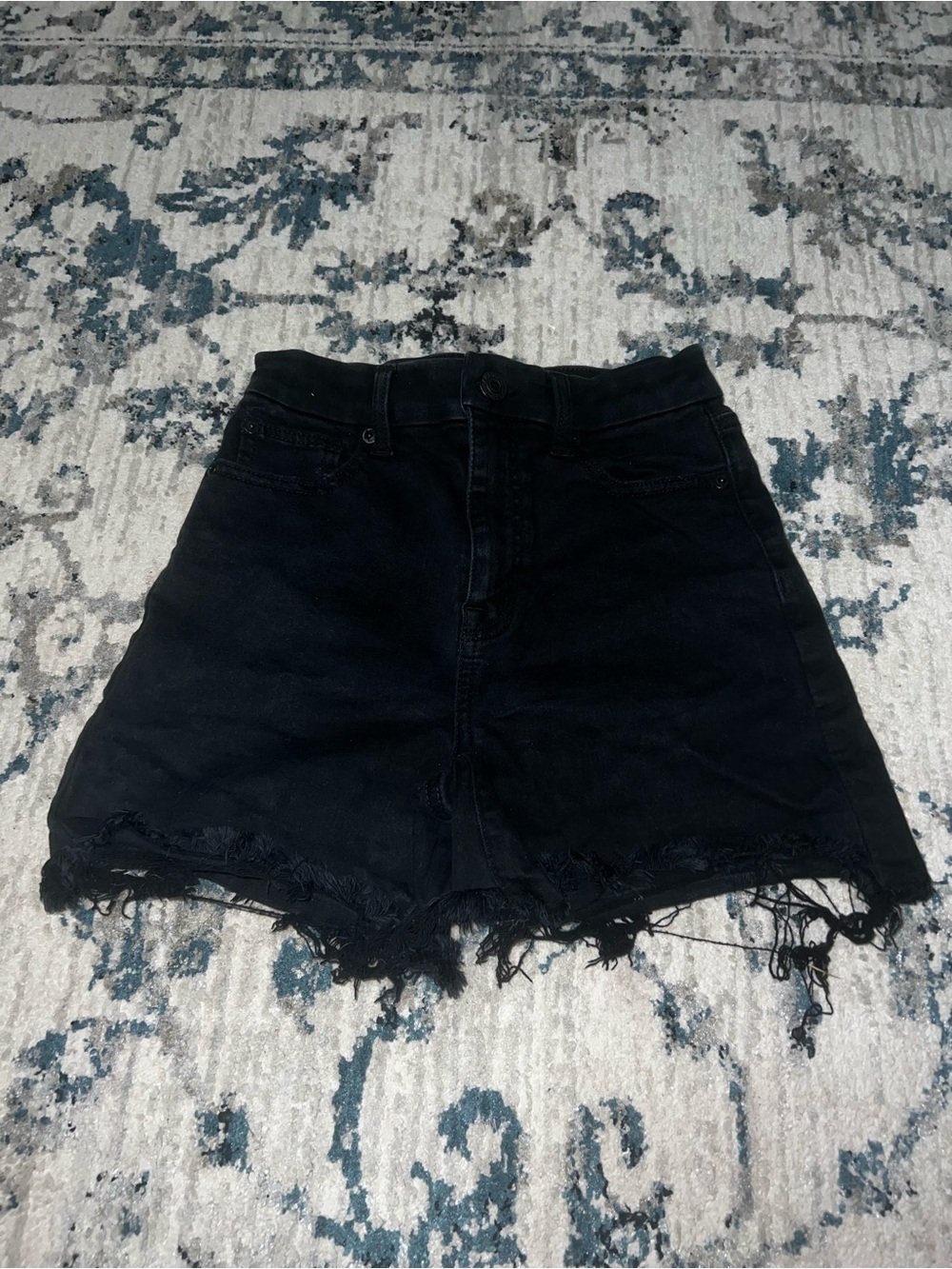 American Eagle Outfitters Black High-Rise Distressed Denim Shorts